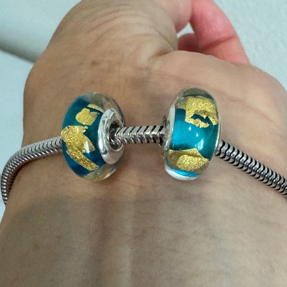 2 charms for Pandora beautiful Ocean Murano 925 Sterling silver cores - Picture 6 of 6